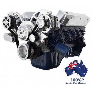FORD FALCON MUSTANG WINDSOR AU 5.0L & 5.8L SERPENTINE PULLEY/ BRACKET CONVERSION COMPLETE KIT WITH ALTERNATOR AND AIR CONDITIONING ALL INCLUSIVE - POLISHED FINISH